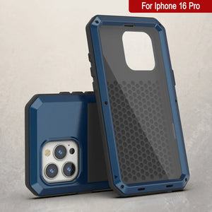 Coque en métal pour iPhone 16 Pro, coque blindée de qualité militaire robuste [résistante aux chocs] Coque intégrale rigide [Bleu]