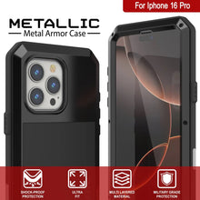 Charger l&#39;image dans la galerie, Coque en métal pour iPhone 16 Pro, coque blindée de qualité militaire robuste [résistante aux chocs] Coque intégrale rigide [Noir]
