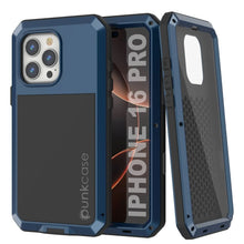 Charger l&#39;image dans la galerie, Coque en métal pour iPhone 16 Pro, coque blindée de qualité militaire robuste [résistante aux chocs] Coque intégrale rigide [Bleu]
