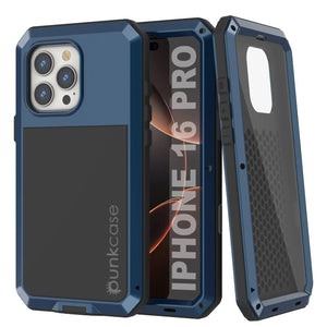 Coque en métal pour iPhone 16 Pro, coque blindée de qualité militaire robuste [résistante aux chocs] Coque intégrale rigide [Bleu]