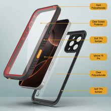 Charger l&#39;image dans la galerie, Coque étanche pour iPhone 16 Pro, Punkcase [Extreme Series] Armor Cover avec protecteur d&#39;écran intégré [Rouge]
