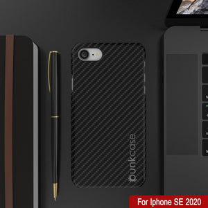 Coque pour iPhone SE (4,7 pouces), Punkcase CarbonShield Jet Black avec verre trempé de 0,3 mm.
