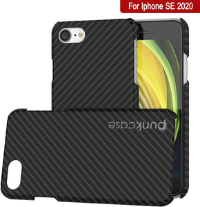 Coque pour iPhone SE (4,7 pouces), Punkcase CarbonShield Jet Black avec verre trempé de 0,3 mm.