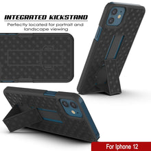 Charger l&#39;image dans la galerie, Punkcase iPhone 12 Case With Tempered Glass Screen Protector, Holster Belt Clip &amp; Built-In Kickstand [Black] 
