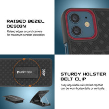 Charger l&#39;image dans la galerie, Punkcase iPhone 12 Case With Tempered Glass Screen Protector, Holster Belt Clip &amp; Built-In Kickstand [Black] 
