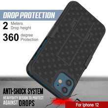 Charger l&#39;image dans la galerie, Punkcase iPhone 12 Case With Tempered Glass Screen Protector, Holster Belt Clip &amp; Built-In Kickstand [Black] 
