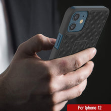 Charger l&#39;image dans la galerie, Punkcase iPhone 12 Case With Tempered Glass Screen Protector, Holster Belt Clip &amp; Built-In Kickstand [Black] 
