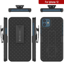 Charger l&#39;image dans la galerie, Punkcase iPhone 12 Case With Tempered Glass Screen Protector, Holster Belt Clip &amp; Built-In Kickstand [Black] 
