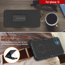 Charger l&#39;image dans la galerie, Punkcase iPhone 12 Case With Tempered Glass Screen Protector, Holster Belt Clip &amp; Built-In Kickstand [Black] 
