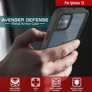 iPhone 12  Waterproof Case, Punkcase [Extreme Series] Armor Cover W/ Built In Screen Protector [Black] (Color in image: Purple)