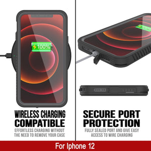 iPhone 12  Waterproof Case, Punkcase [Extreme Series] Armor Cover W/ Built In Screen Protector [Black] (Color in image: Light Green)