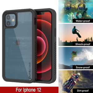 iPhone 12  Waterproof Case, Punkcase [Extreme Series] Armor Cover W/ Built In Screen Protector [Black] (Color in image: Red)