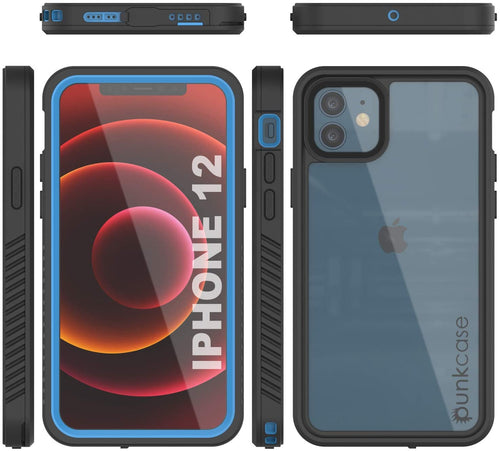 iPhone 12  Waterproof Case, Punkcase [Extreme Series] Armor Cover W/ Built In Screen Protector [Light Blue] (Color in image: Light Blue)