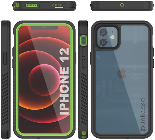 iPhone 12  Waterproof Case, Punkcase [Extreme Series] Armor Cover W/ Built In Screen Protector [Light Green] (Color in image: Light Green)