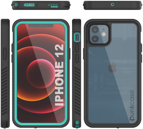 iPhone 12  Waterproof Case, Punkcase [Extreme Series] Armor Cover W/ Built In Screen Protector [Teal] (Color in image: Teal)