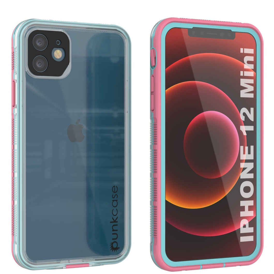 Punkcase iPhone 13 Mini Waterproof Case [Aqua Series] Armor Cover [Clear Pink] [Clear Back] (Color in image: Clear Pink)