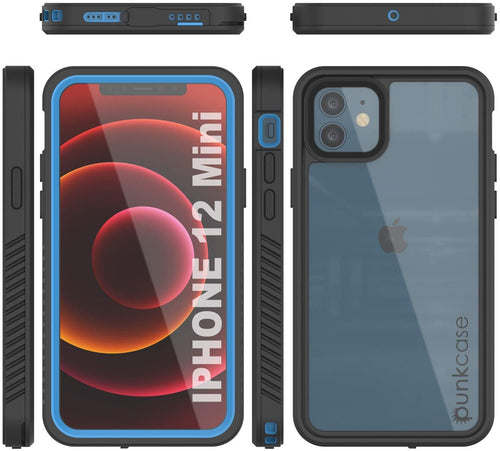 iPhone 12 Mini Waterproof Case, Punkcase [Extreme Series] Armor Cover W/ Built In Screen Protector [Light Blue] (Color in image: Light Blue)