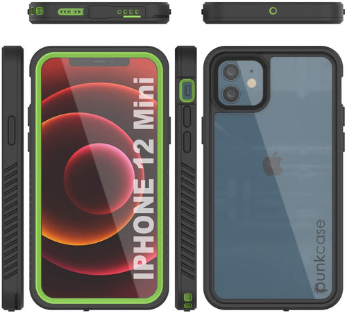 iPhone 12 Mini Waterproof Case, Punkcase [Extreme Series] Armor Cover W/ Built In Screen Protector [Light Green] (Color in image: Light Green)