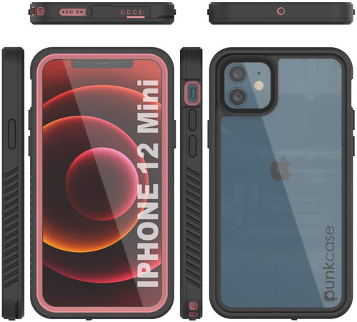 iPhone 12 Mini Waterproof Case, Punkcase [Extreme Series] Armor Cover W/ Built In Screen Protector [Pink] (Color in image: Pink)