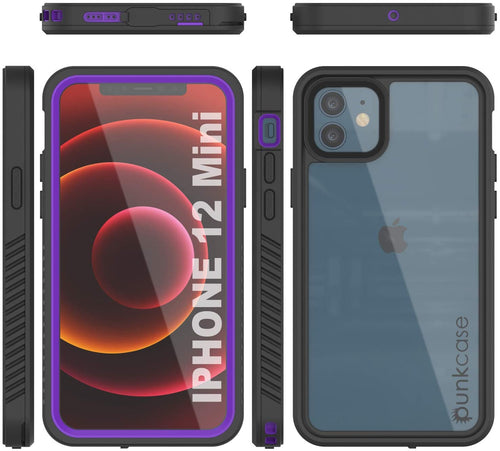 iPhone 12 Mini Waterproof Case, Punkcase [Extreme Series] Armor Cover W/ Built In Screen Protector [Purple] (Color in image: Purple)
