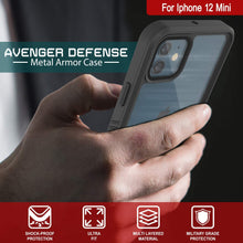 Charger l&#39;image dans la galerie, iPhone 12 Mini Waterproof Case, Punkcase [Extreme Series] Armor Cover W/ Built In Screen Protector [Red] (Color in image: Black)
