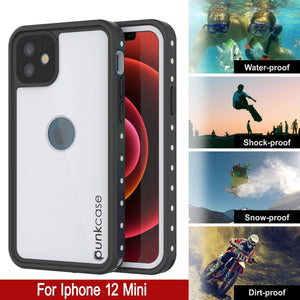 iPhone 12 Mini Waterproof IP68 Case, Punkcase [White] [StudStar Series] [Slim Fit] [Dirtproof] (Color in image: Red)