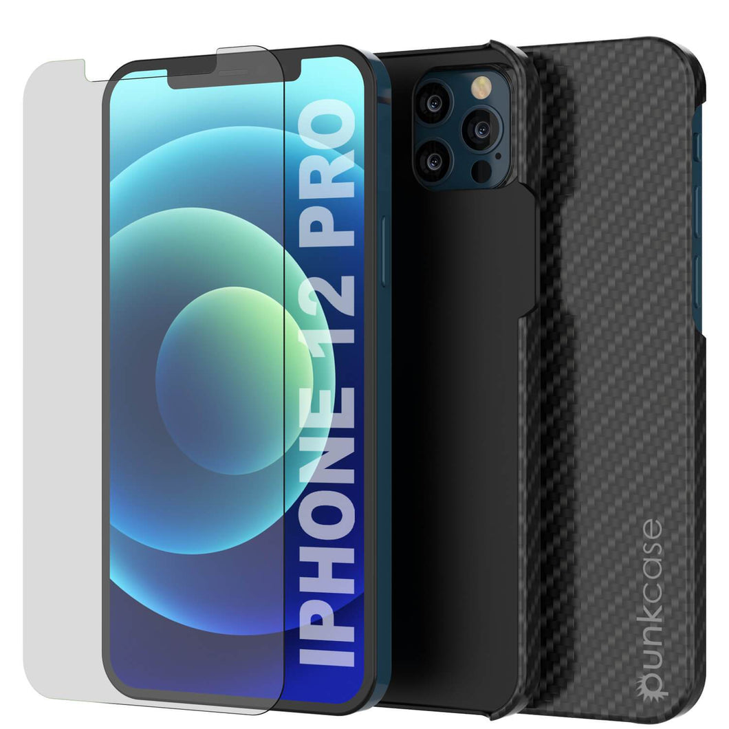 iPhone 12 Pro Case, Punkcase CarbonShield, Heavy Duty & Ultra Thin 2 Piece Dual Layer [shockproof] (Color in image: Black)