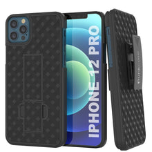 Charger l&#39;image dans la galerie, Punkcase iPhone 12 Pro Case With Tempered Glass Screen Protector, Holster Belt Clip &amp; Built-In Kickstand [Black] (Color in image: Black)
