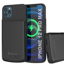 Load image into Gallery viewer, iPhone 12 Pro Max Battery Case, PunkJuice 4800mAH Fast Charging Power Bank W/ Screen Protector | [Black] (Color in image: black)
