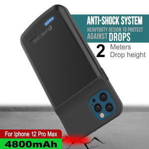 iPhone 12 Pro Max Battery Case, PunkJuice 4800mAH Fast Charging Power Bank W/ Screen Protector | [Black] (Color in image: blue)