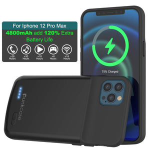 iPhone 12 Pro Max Battery Case, PunkJuice 4800mAH Fast Charging Power Bank W/ Screen Protector | [Black] (Color in image: red)