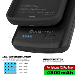 iPhone 12 Pro Max Battery Case, PunkJuice 4800mAH Fast Charging Power Bank W/ Screen Protector | [Black] (Color in image: gold)