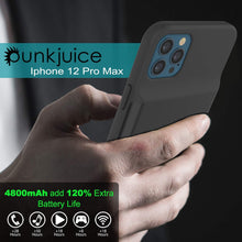 Load image into Gallery viewer, iPhone 12 Pro Max Battery Case, PunkJuice 4800mAH Fast Charging Power Bank W/ Screen Protector | [Black] 
