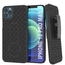 Charger l&#39;image dans la galerie, Punkcase iPhone 12 Pro Max Case With Tempered Glass Screen Protector, Holster Belt Clip &amp; Built-In Kickstand [Black] (Color in image: Black)
