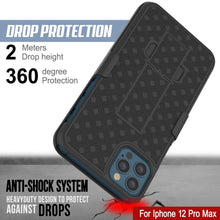 Charger l&#39;image dans la galerie, Punkcase iPhone 12 Pro Max Case With Tempered Glass Screen Protector, Holster Belt Clip &amp; Built-In Kickstand [Black] 
