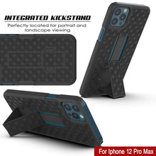 Charger l&#39;image dans la galerie, Punkcase iPhone 12 Pro Max Case With Tempered Glass Screen Protector, Holster Belt Clip &amp; Built-In Kickstand [Black] 
