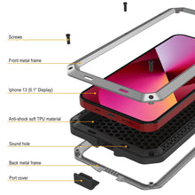 Charger l&#39;image dans la galerie, iPhone 13 Metal Case, Heavy Duty Military Grade Armor Cover [shock proof] Full Body Hard [Silver] (Color in image: Red)
