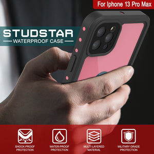 iPhone 13 Pro Max Waterproof IP68 Case, Punkcase [Pink] [StudStar Series] [Slim Fit] [Dirtproof] (Color in image: Black)