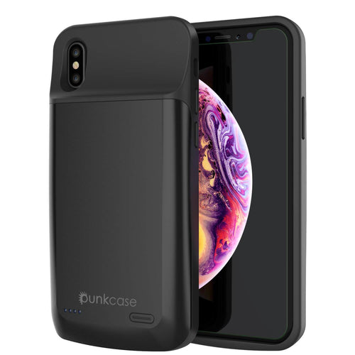 iphone XS Max Battery Case, PunkJuice 5000mAH Fast Charging Power Bank W/ Screen Protector | [Black] (Color in image: black)