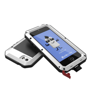 iPhone SE/5/5s Case, Punkcase® METALLIC Series WHITE w/ TEMPERED GLASS | Aluminum Frame (Color in image: Red)