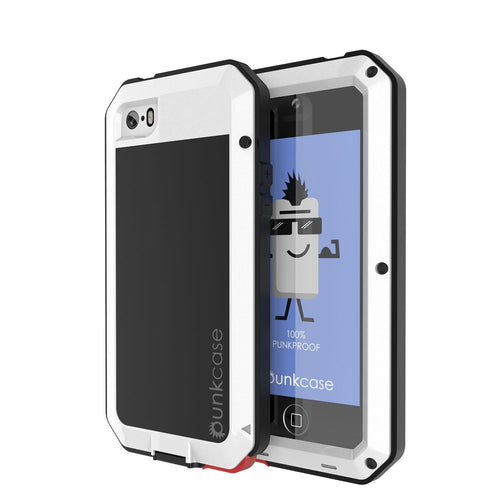 iPhone SE/5/5s Case, Punkcase® METALLIC Series WHITE w/ TEMPERED GLASS | Aluminum Frame (Color in image: White)