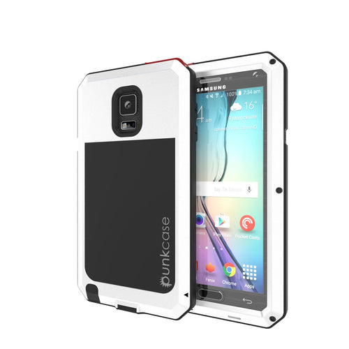 Note 4 Case, Punkcase® METALLIC Series WHITE w/ TEMPERED GLASS | Aluminum Frame (Color in image: White)