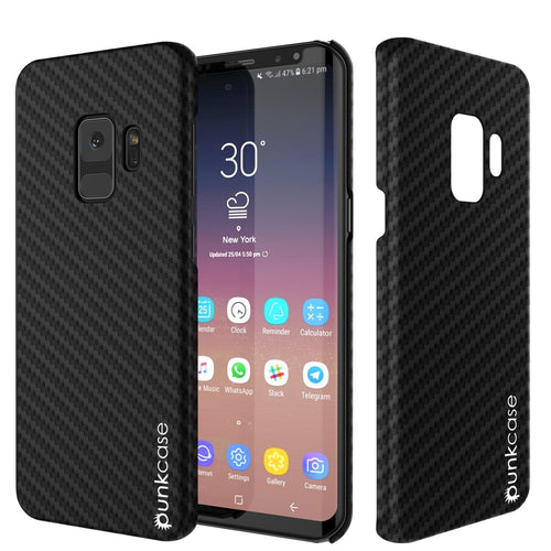 Galaxy S9 Case, Punkcase CarbonShield, Heavy Duty & Ultra Thin 2 Piece Dual Layer PU Leather Cover [shockproof][non slip] with PUNKSHIELD Screen Protector for Samsung S9 [jet black] (Color in image: Black)