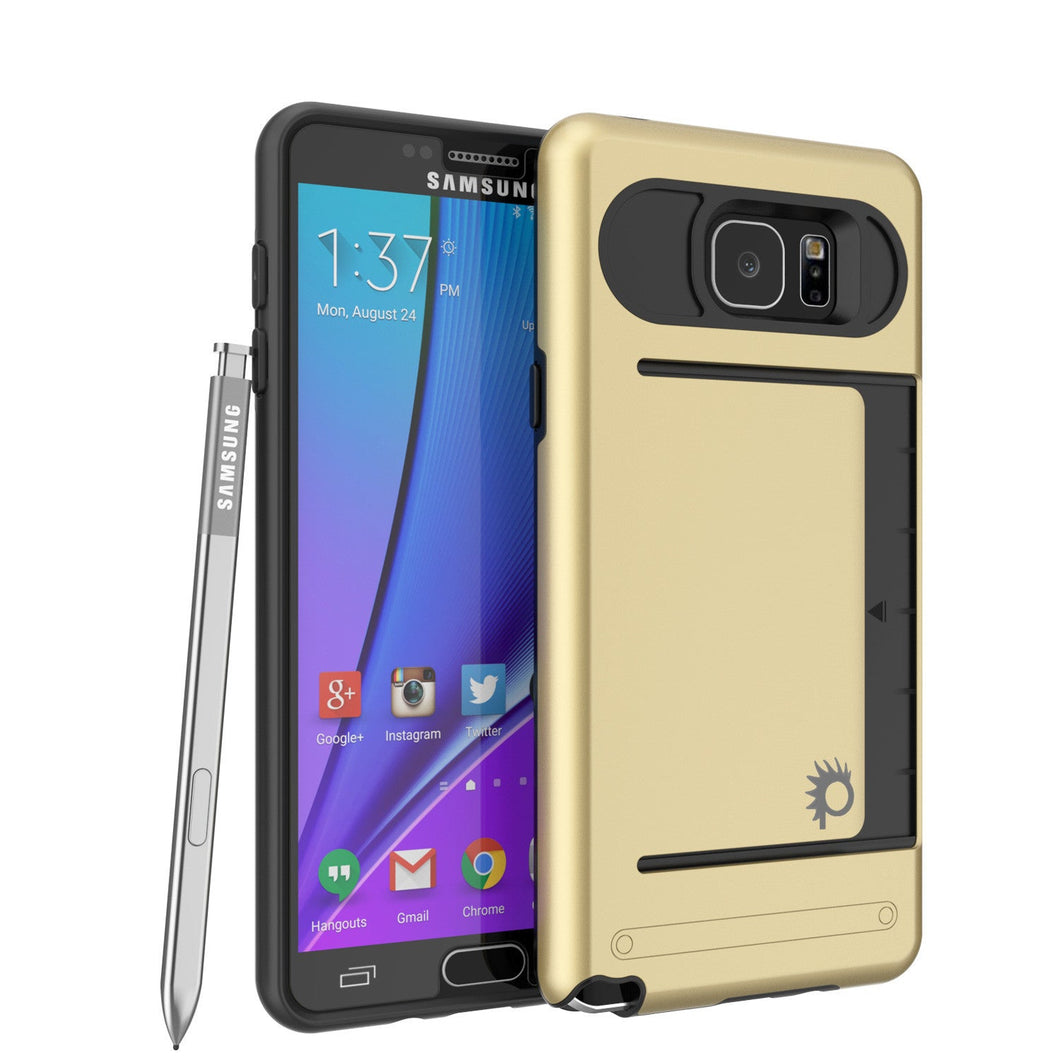 Galaxy Note 5 Case PunkCase CLUTCH Gold Series Slim Armor Soft Cover Case w/ Tempered Glass (Color in image: Gold)