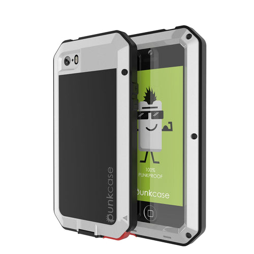iPhone SE/5/5s Case, Punkcase® METALLIC Series SILVER w/ TEMPERED GLASS | Aluminum Frame (Color in image: Silver)