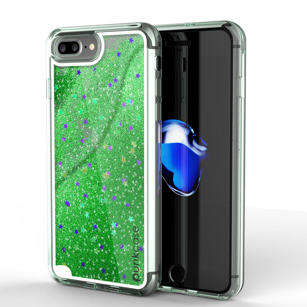 iPhone 7 Plus Case, PunkCase LIQUID Green Series, Protective Dual Layer Floating Glitter Cover (Color in image: green)