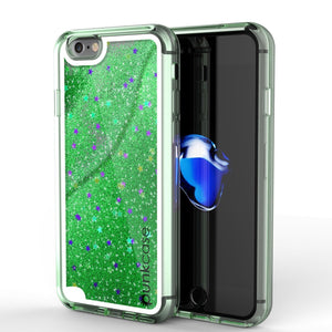 iPhone SE (4.7") Case, PunkCase LIQUID Green Series, Protective Dual Layer Floating Glitter Cover (Color in image: green)