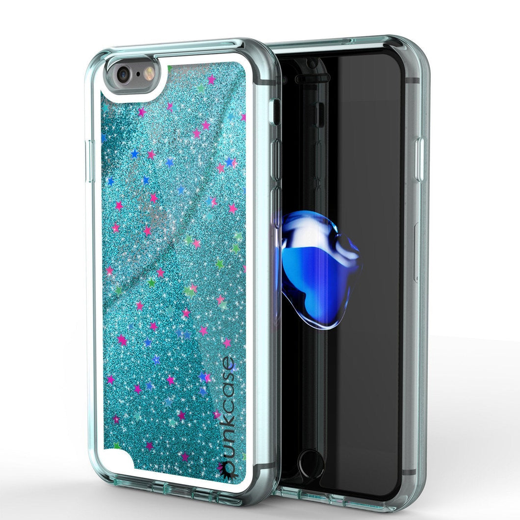 iPhone 8 Case, PunkCase LIQUID Teal Series, Protective Dual Layer Floating Glitter Cover (Color in image: teal)