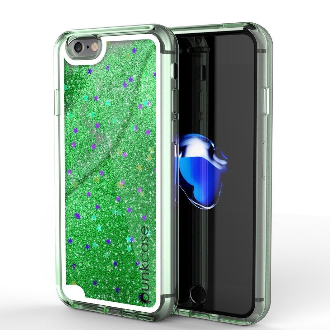iPhone 8 Case, PunkCase LIQUID Green Series, Protective Dual Layer Floating Glitter Cover (Color in image: green)