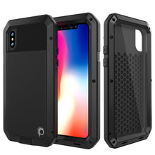 Charger l'image dans la galerie, iPhone X Metal Case, Heavy Duty Military Grade Rugged Black Armor Cover [shock proof] Hybrid Full Body Hard Aluminum &amp; TPU Design (Color in image: Black)
